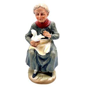 Vintage EVC Japan Vintage Ceramic Figurine Of Elderly Woman With Dove And Scarf